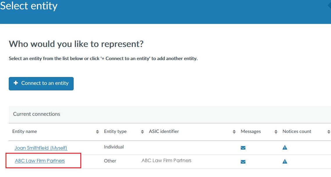 Regulatory Portal: Select Entity To Represent